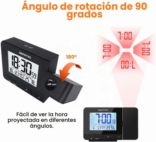 Vista 4 de SMARTRO Reloj despertador de proyección digital para dormitorios