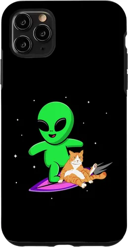 Vista 11 de iPhone 12/12 Pro Alien cat ufo extraterrestrial space ship for men gift funny Case