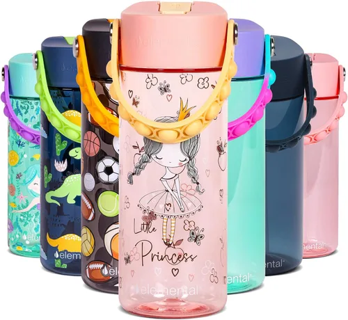 Vista 43 de Elemental Botellas de agua para niños – Botella de agua para niños Splash para la escuela con mango Pop-it – Botella de agua de plástico Tritan sin