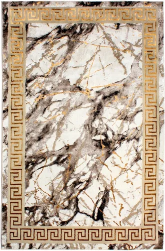 Vista 2 de Alfombra abstracta moderna de mármol de 5 x 7 Pila mediana antideslizante y duradera Bordes dorados con respaldo de cuero Mejor alfombra