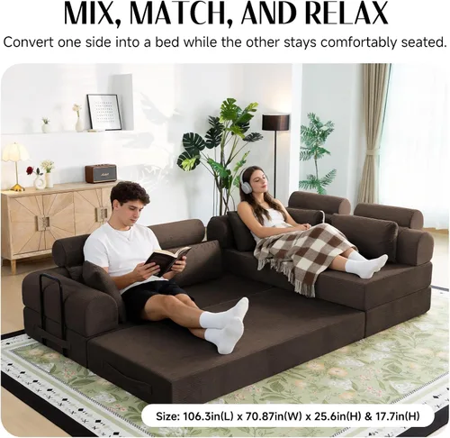 Vista 7 de Sofá modular deshuesado en forma de L de 106 pulgadas, sistema de 2 piezas (2 x 70.87 pulgadas), sofá modular convertible a sofá recto de 141.7