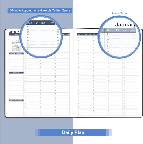 Vista 2 de Agenda semanal y planificador 2026 - Planificador diario por hora 2026 con intervalo de 15 minutos, enero 2026 - diciembre 2026, 21.6 x 27.9 cm