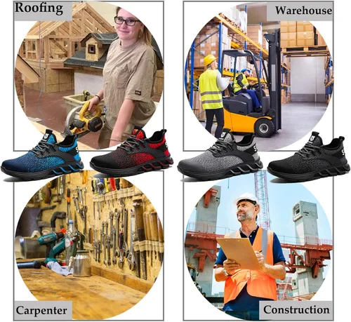 Vista 6 de SUADEX Zapatos de punta de acero para hombres, zapatos indestructibles de seguridad en el trabajo para hombres y mujeres, ligeros, transpirables