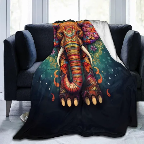 Vista 4 de Manta con diseño de mandala y elefante, regalos para mujeres adultas, manta de franela india colorida, suave y esponjosa, ligera para decoración