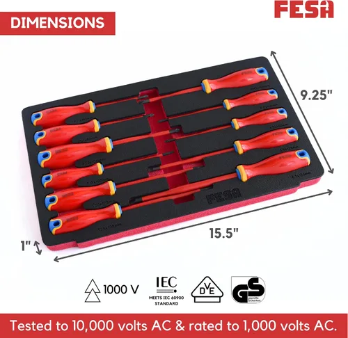 Vista 6 de FESA Juego de destornilladores aislados para electricista, 1000 V, 11 piezas, juego de destornilladores profesionales para electricista con puntas