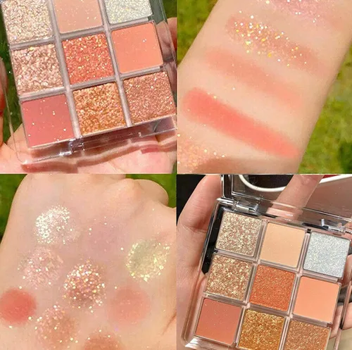 Vista 3 de Kayswang Paleta de sombra de ojos con purpurina de 9 colores, paleta de maquillaje mate de alto pigmento color crema paleta de textura en otoño e