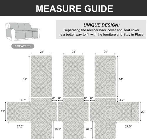 Vista 4 de Genina Funda impermeable para sillón reclinable, antideslizante de 3 plazas, lavable, protector de muebles para perros y niños (beige, reclinable)