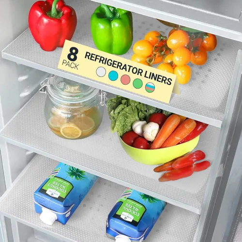 Vista 20 de Revestimientos para estantes de refrigerador (paquete de 8) de Linda’s Essentials - Forro para estantes o cajones sin adhesivo, alfombrillas