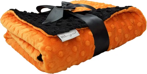 Vista 3 de MEG ORIGINAL Minky Dot Manta de bebé, naranja y negro 346