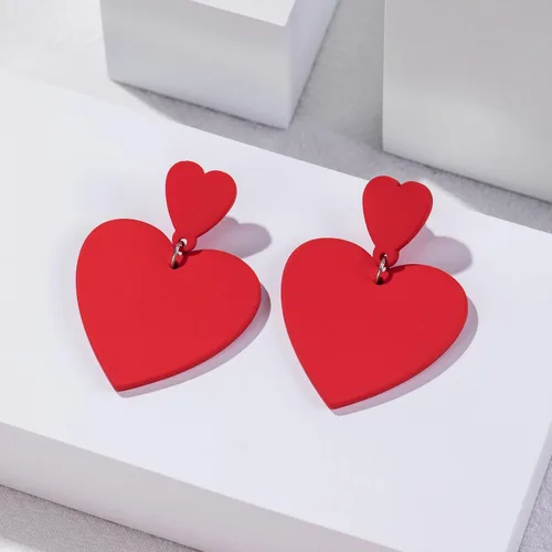 Vista 2 de Aretes colgantes de doble corazón para mujer, aretes en forma de corazón, bonitos aretes de amor para concierto y día de San Valentín