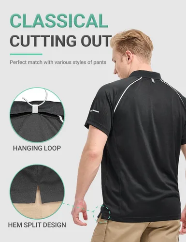 Vista 5 de BVVU Polo para hombre, manga larga, corta, táctica, para golf, absorbe la humedad, con cuello