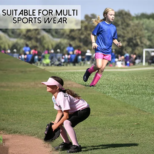 Vista 4 de Zando Calcetines de fútbol para niños y niñas, calcetines de tubo a rayas hasta la rodilla, calcetines de uniforme escolar, calcetines largos