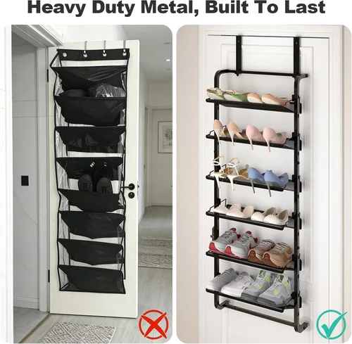 Vista 6 de bukfen Organizador de Zapatos sobre la puerta, zapatero ajustable de 6 niveles montado en la puerta o en la pared, almacenamiento de metal
