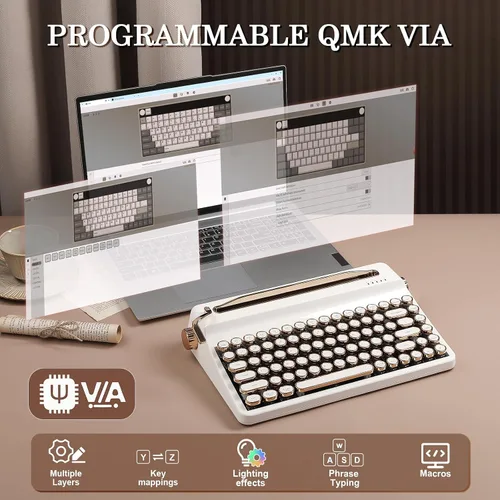 Vista 6 de YUNZII QL75 - Teclado mecánico retro de intercambio en caliente, teclas redondas punk, retroiluminación RGB QMKVIA programable, teclado