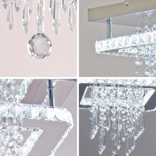 Vista 6 de Candelabro cuadrado de cristal moderno, lámpara LED de techo de cristal empotrada para comedor, dormitorio, sala de estar, pasillo (blanco)