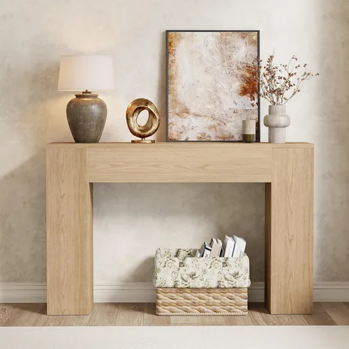 Vista 7 de Epecoya Mesa consola de madera para entrada, sala de estar, mesa de sofá pequeña de 43 pulgadas, consola rectangular de estilo rústico con base