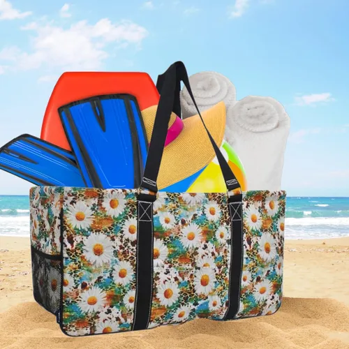 Vista 183 de NGIL Bolsa de comestibles reutilizable extra grande plegable de gran tamaño para comestibles, almacenamiento, picnic, playa, Estampado