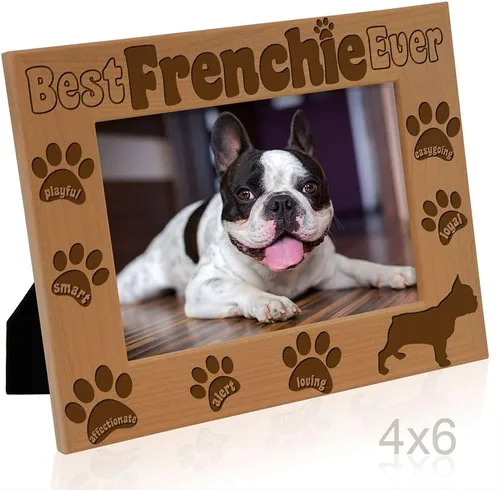 Vista 4 de KATE POSH Best Frenchie Ever - Marco de fotos de madera natural grabado, marco de fotos de bulldog francés, regalos conmemorativos para mascotas