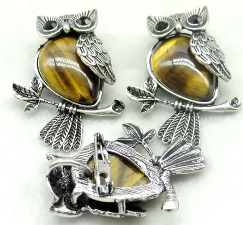 Vista 3 de flarita - Broche de lapislázulo chapado en plata vintage con piedra natural, ópalo de ojo de tigre, turquesa y ojo de tigre, colgante de joyería, 1