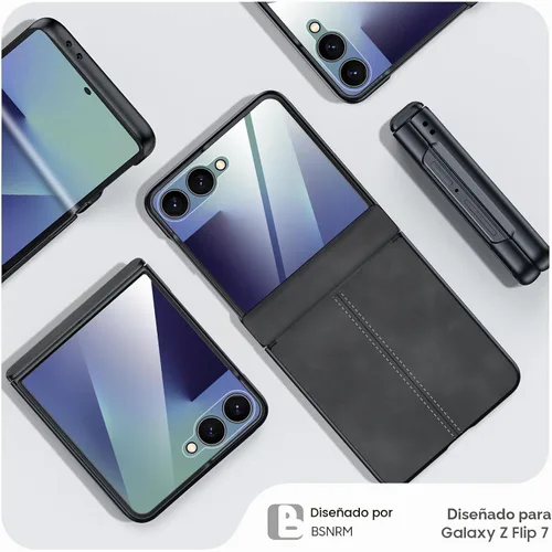 Vista 7 de para Samsung Galaxy Z Flip 7 Funda con protección de bisagras y protector de pantalla incorporado, funda de cuero mate de policarbonato ultradelgada