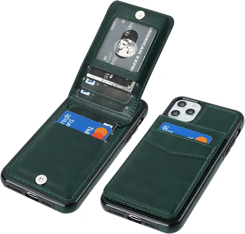 Vista 17 de KIHUWEY Funda tipo cartera para iPhone 11 Pro Max con soporte para tarjetas Negro