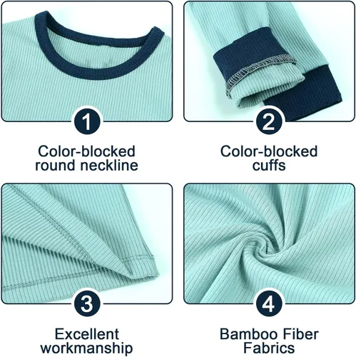 Vista 9 de OPAWO Pijama de bambú para niños pequeños, camiseta acanalada y pantalones de 2 piezas para niña, ropa de otoño para bebé, ropa de invierno de 1 a 7