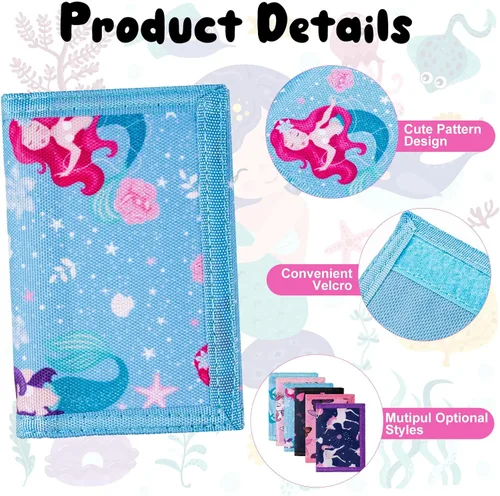 Vista 3 de Sweetude 12 carteras infantiles para niñas y niñas pequeñas con cremallera y cordón de dibujos animados de unicornio, sirena, mariposa, delfín