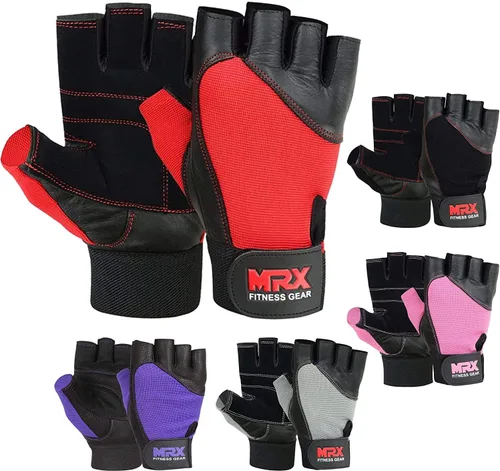 Vista 11 de MRX - Guantes de levantamiento de pesas, entrenamiento de gimnasio, fisicoculturismo, fitness, levantamiento de pesas, guantes de cuero genuino