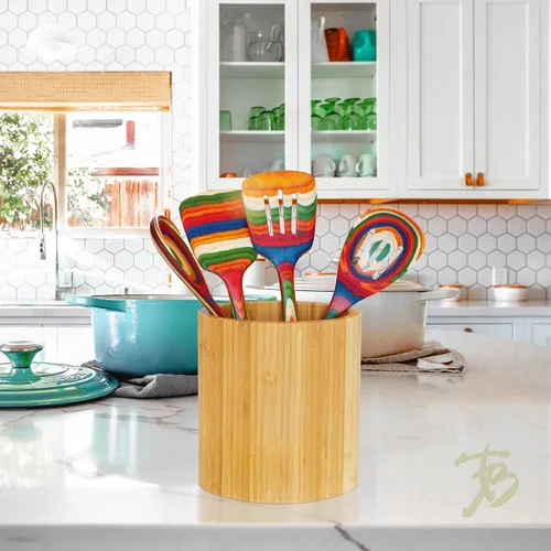 Vista 3 de Totally Bamboo Soporte para utensilios de cocina de bambú en forma ovalada, 6 "x 4" x 7