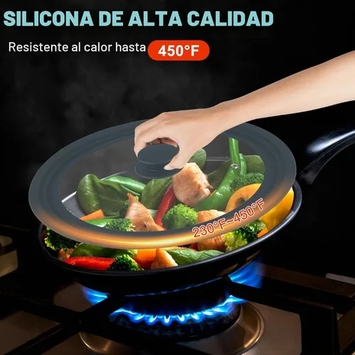 Vista 3 de Tapa Universal para Ollas, Sartenes y Cacerolas, Paquete de 2 Cubiertas de Sartén que se Ajustan a 7", 8", 9" y 10", 11", 12" de Diámetro de 7-12
