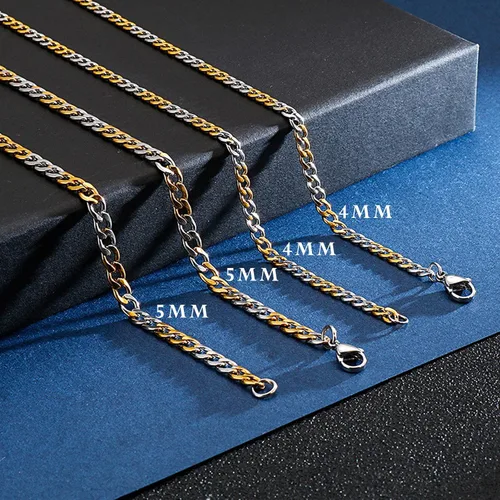 Vista 4 de Fahonie Collar de cadena cubana de acero inoxidable 316L para mujeres y hombres, 345670.394in de ancho, 182022242628 pulgadas de largo