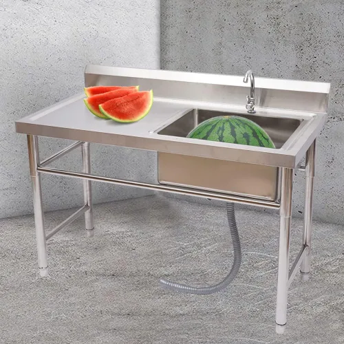 Vista 2 de Fregadero comercial de acero inoxidable, cuenco de cocina para catering, mesa de preparación de 1 compartimento, fregadero práctico de cocina