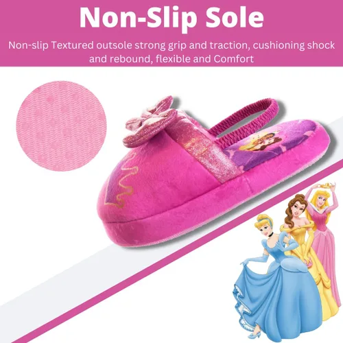 Vista 4 de Disney Girls Princess Slippers - Fuzzy Slippers Tangled, Little Mermaid, Beauty and the Beast (size 5-10 Toddlersize 11-12 Little Kid)