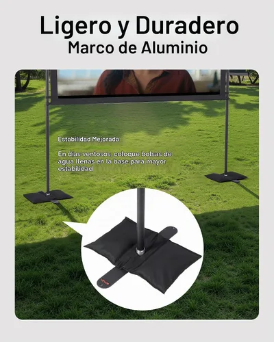 Vista 3 de VEVOR Pantalla de proyector con soporte, pantalla de proyección gran angular de 80 pulgadas y 160° para interiores y exteriores, 16:9 4K HD sin
