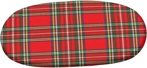 Vista 3 de Mantel ajustable ovalado de poliéster elástico a cuadros rojos, diseño de tartán de cultura occidental europea y vintage, se adapta a mesas ovaladas