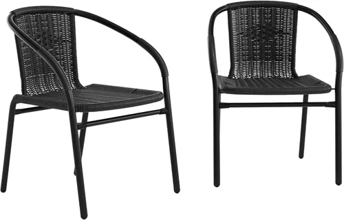 Vista 22 de Flash Furniture Lila Paquete de 2 Sillas Apilables de Ratán Beige para Restaurante Interior-Exterior