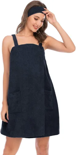 Vista 9 de Veseacky Toalla de baño para mujer con bolsillo, bata de spa ajustable y diadema facial