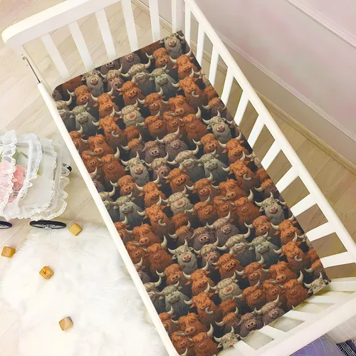 Vista 6 de Fitted Crib Sheets Highland Cows Mini Crib Sheets for Boy & Girl Toddler Mattress Sheets Playard Sheet 21216692