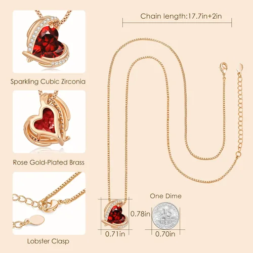 Vista 4 de CDE Collares con dije de corazón para mujer, tono plateado y oro rosa, piedra natal, regalo de Navidad, cumpleaños, aniversario, día de San