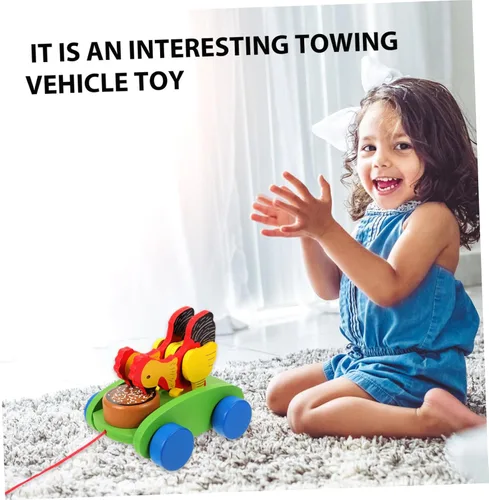 Vista 6 de Carro de madera educativo que tira del juguete Cognitive Developmental Push-Pull Animal con colores brillantes Material robusto