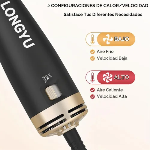 Vista 4 de Longyu Cepillo secador de pelo de doble voltaje de viaje, mini cepillo de aire caliente con enchufe europeo de 110 V-240 V, secador de pelo de un