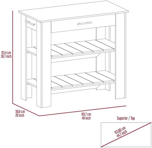 Vista 5 de TUHOME - Isla de cocina Cala, 40 islas de cocina de madera de ingeniería, multicolor