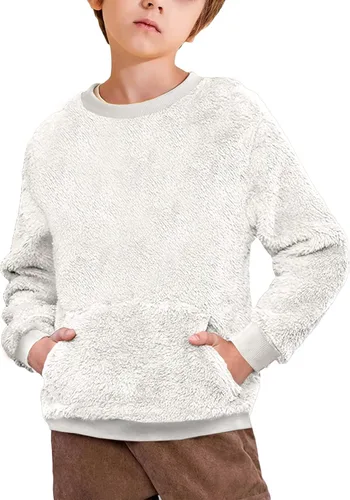 Vista 6 de Sudadera de sherpa con cuello redondo y bolsillo frontal para otoño e invierno