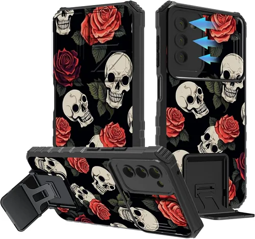 Vista 126 de Funda para Samsung Galaxy A13 5G/4G/A04S, Galaxy A13 5G con cubierta de cámara deslizante, funda de doble capa integrada con función atril