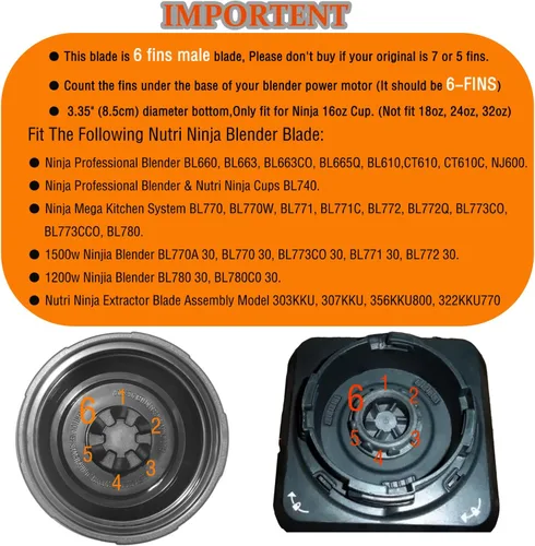 Vista 7 de Repuestos Compatibles con Ninja Blender para BL770, BL660, BL663, BL663CO, BL665Q, BL740, 2 Pack de Tazas Ninja Blender de 16oz de Servicio