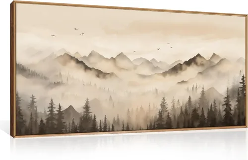 Vista 55 de Celestdeco Juego de arte de pared en lienzo abstracto y neutro grande con marco naranja, moderno y minimalista para pared, diseño geométrico bohemio
