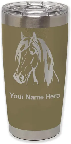 Vista 36 de LaserGram Vaso aislado al vacío de 20 onzas, cabeza de caballo 1, grabado personalizado incluido (negro)