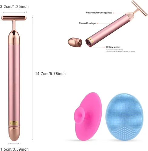 Vista 4 de Barra de belleza masajeador facial de oro rosa para el cuidado de la piel, herramientas eléctricas en forma de T, levantamiento facial y reafirmante