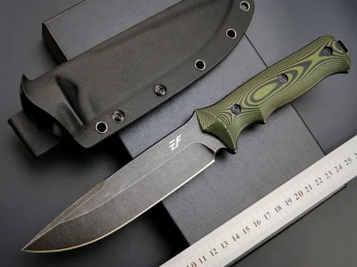Vista 2 de Eafengrow EF128 Cuchillo de hoja fija DC53 Hoja de acero, mango G10 de dos tonos, cuchillo de hoja fija de espiga completa, cuchillo recto