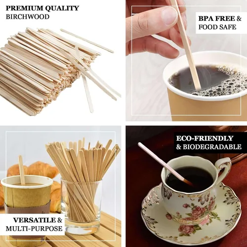 Vista 3 de Efavormart - Paquete de 5000 agitadores de café desechables redondos clásicos de madera de abedul de 4 pulgadas